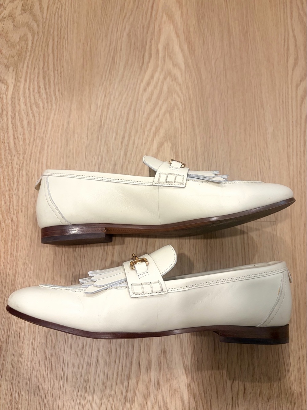 Sam Edelman Lacy Modern Ivory Bit Loafer Cream Leather Sz 7 Gold Accents - Picture 6 of 7